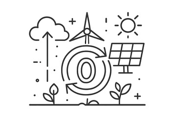 Poster - Illustration showcases elements of renewable energy, including a solar panel, wind turbine, clouds, and plants