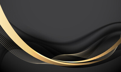 Poster - Abstract gold black ribbon grey shadow curve overlap on black luxury background vector