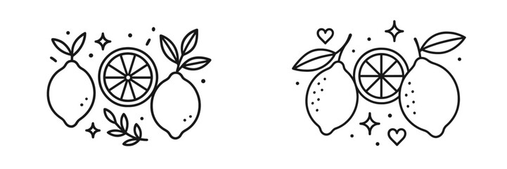 Poster - Fresh lemons and citrus slices illustrated in a simple design with decorative elements and leaves