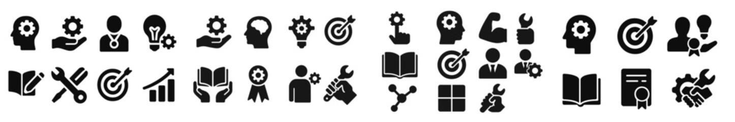 Poster - collection of black icons representing various concepts in business, education, and technology for p