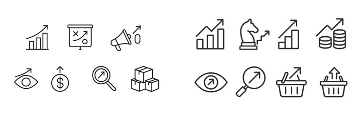 Fototapete - Various icons representing business growth, analysis, and strategy concepts, suitable for presentations and educational materials