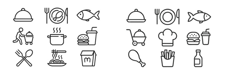 Aufkleber - Culinary elements illustrating various food types and dining experiences in a vibrant and diverse setting