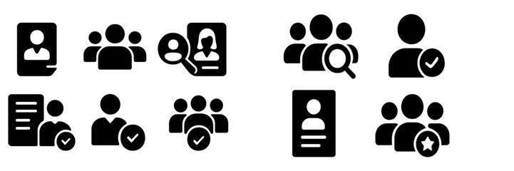 Aufkleber - Collection of black and white icons depicting various aspects of networking and social interaction in a professional environment