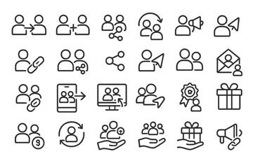 Aufkleber - Various icons representing social connections and interactions, illustrating networking and communication themes in digital platforms