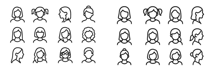 Poster - Diverse hairstyles in minimalist line art showcasing various female representations in a creative composition