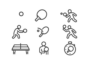 Poster - Creative illustrations of table tennis activities and techniques featuring players and equipment for sports enthusiasts