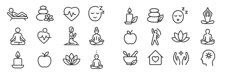 Aufkleber - Wellness icons representing self-care, meditation, and healthy living concepts in minimalist design