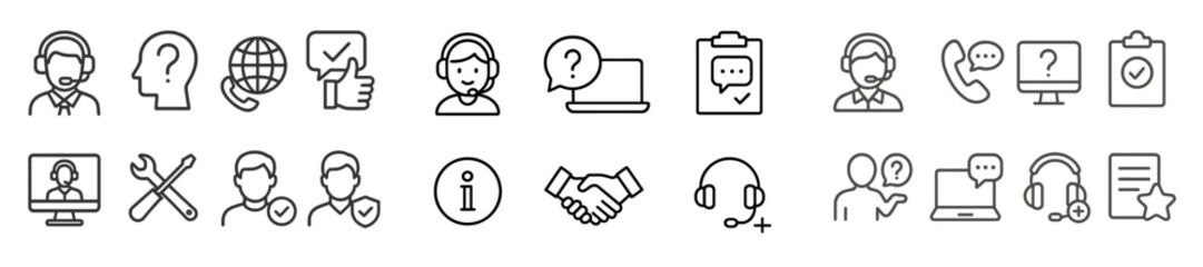 Poster - Icons representing customer support activities and services in a modern, digital environment with various communication tools