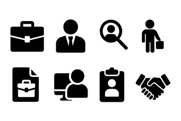 Aufkleber - Icons representing business activities, job search, and professional networking at a corporate setting
