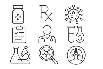 Aufkleber - Medical and health-related icons representing various aspects of healthcare and research
