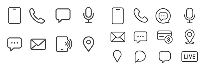 Aufkleber - Various communication icons representing modern digital interactions and connectivity tools in a minimalist design