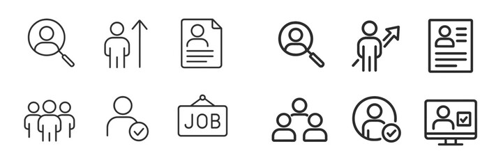 Aufkleber - Icons representing job search activities including profile search, resume building, and networking connections