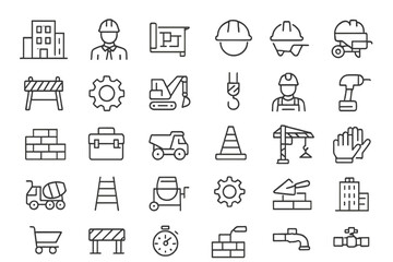 Poster - Construction tools and equipment icons in a minimalistic design suitable for builders and contractors