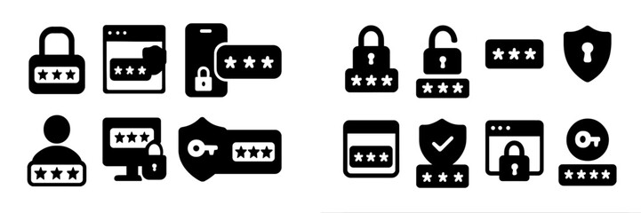 Poster - Symbols representing password security and online safety measures in a digital environment