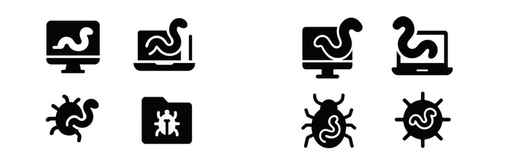Aufkleber - Digital icons representing various types of computer malware including worms, bugs, and viruses in a modern design