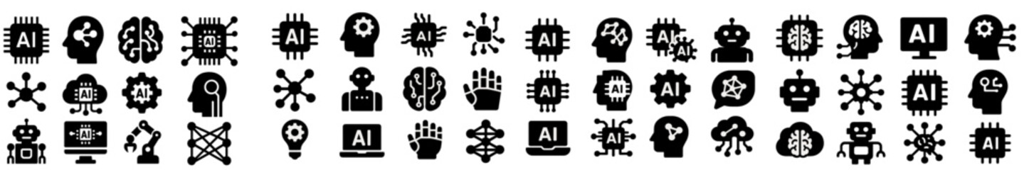 Leinwandbilder - Black icons representing artificial intelligence concepts and technology in a creative arrangement for digital design