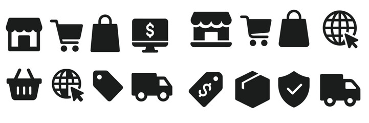 Aufkleber - Collection of black and white shopping and ecommerce icons used for digital design and online retail applications