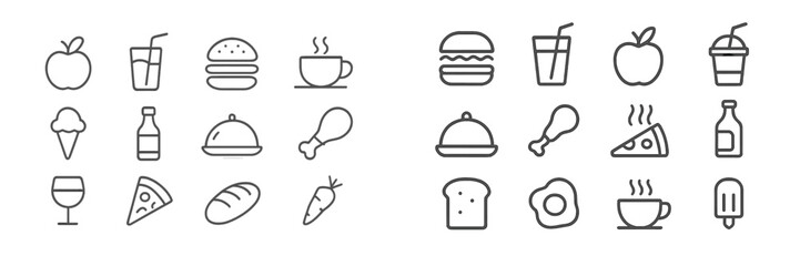 Poster - Food and drink icons representing various culinary delights and beverages in a contemporary design