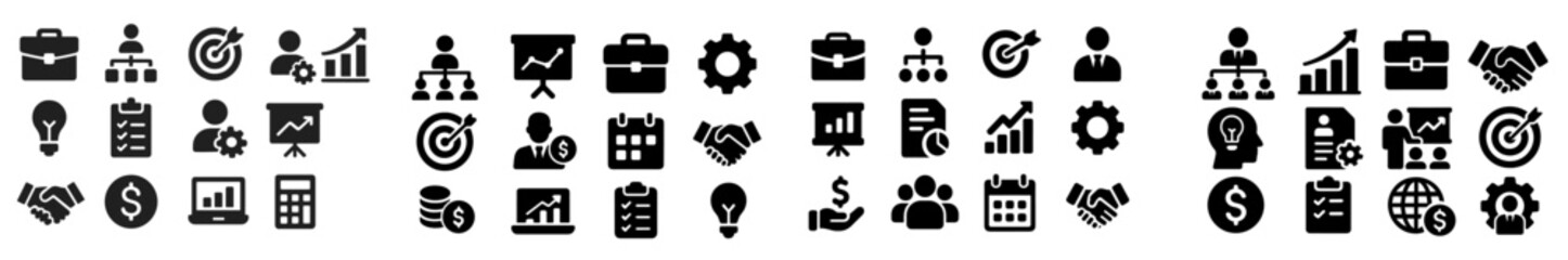 Poster - Business icons representing growth, collaboration, and strategy in a modern workspace environment