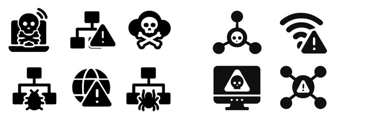 Aufkleber - Collection of glyphs representing various cyber threats and security warnings in a digital context