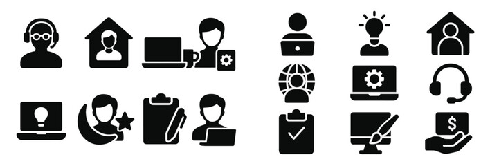 Fototapete - Icons representing remote work, technology, and support in a modern digital environment filled with creativity and innovation