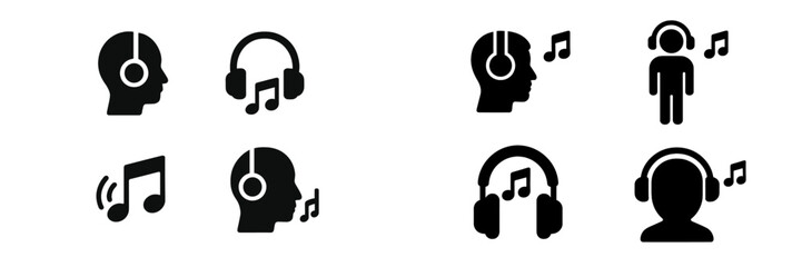 Poster - Various music and headphone icons representing listening activities and sound enjoyment in a modern digital context