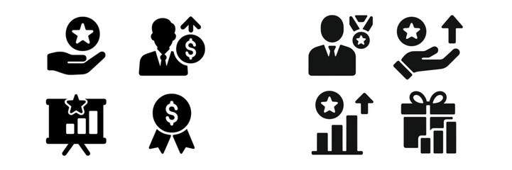 Poster - Icons representing achievement, finance, and growth in a minimalist style