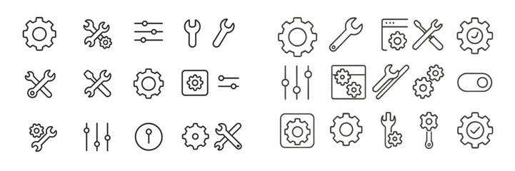 Aufkleber - Various line icons representing tools, gears, and settings for engineering and technology designs