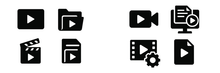 Poster - Collection of multimedia icons representing video, files, and editing tools for digital content creation