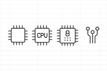 Leinwandbilder - Illustration of processor designs showcasing a CPU and circuit connections with clear lines on a plain background