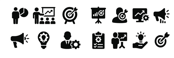 Poster - Business presentation icons for effective communication and strategy development in professional environments