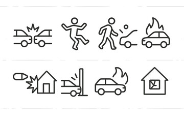 Poster - Various icons depicting car accidents, fire, and explosions in different scenarios across urban settings