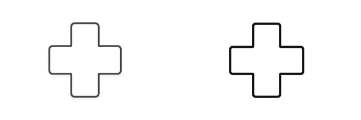 Fototapete - Two variations of a plus sign symbol on a clean white background illustrating design differences and visual contrast
