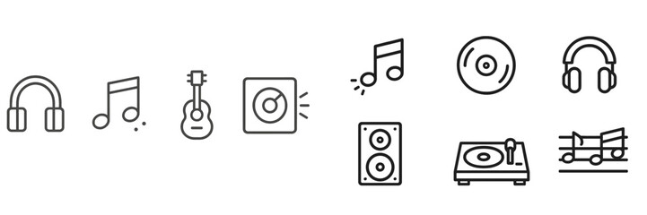 Poster - Music icons representing different aspects of sound and audio experience in a simple and creative layout