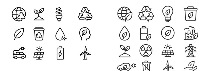Poster - Various environmental icons illustrating sustainability and eco-friendly practices in a clean design