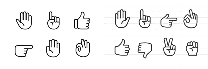 Aufkleber - Collection of hand gesture icons featuring various expressions and signals for communication