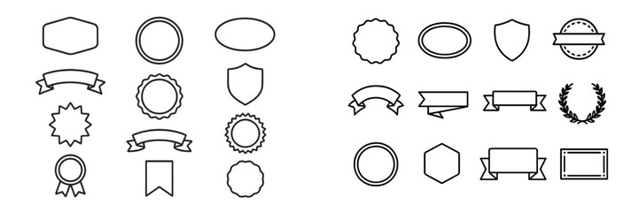 Poster - Various shapes and designs of blank badges and ribbons suitable for awards and decorations in simple styles