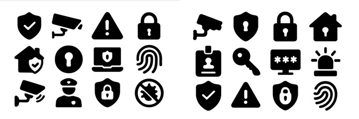 Fototapete - Collection of security icons representing various safety and surveillance concepts in a digital format