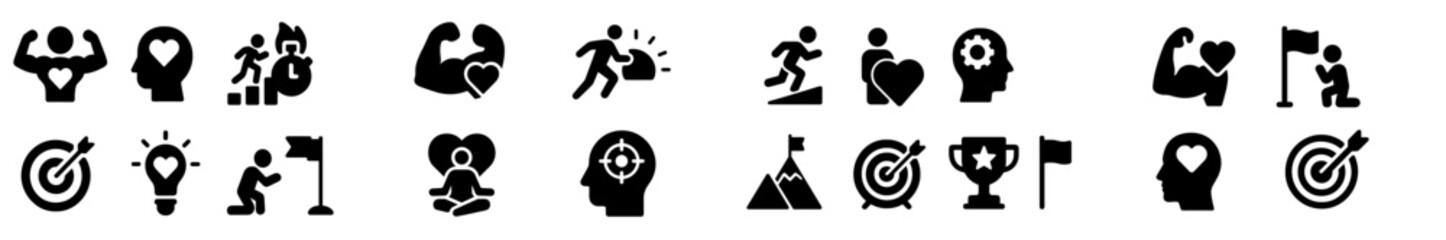 Aufkleber - Icons representing various concepts of health, wellness, emotions, and achievements in a modern design layout