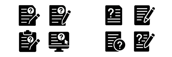 Leinwandbilder - Multiple black and white icons representing documents, notes, and queries indicating different types of information exchange or management