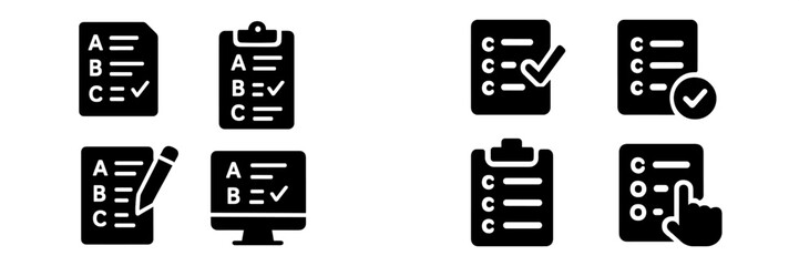 Poster - Icons representing various forms of checklists and assessment tools for organized tasks and evaluations