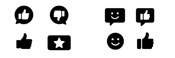 Aufkleber - Collection of simple feedback icons featuring thumbs up, thumbs down, and smiley faces for digital interaction