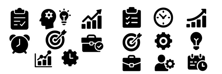 Poster - Icons representing business strategy, productivity, and time management focusing on growth and organization processes