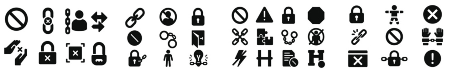 Aufkleber - Collection of various black symbols indicating warnings, restrictions, and prohibitions arranged in a grid pattern