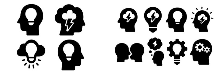 Leinwandbilder - Creative brainstorming concepts with lightbulb icons and silhouettes representing ideas and emotions