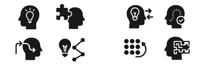 Poster - Icon set representing various aspects of creative thinking and problem solving in a minimalist style