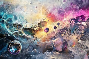 Poster - •  Artistic abstract scene with mixed media elements and textured layers