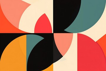 Fototapete - •  Bold geometric abstract design with overlapping layers and vibrant hues