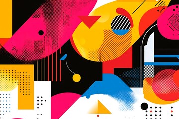 Fototapete - •  Bold geometric abstract design with overlapping layers and vibrant hues