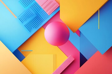 Fototapete - •  Bold geometric abstract design with overlapping layers and vibrant hues